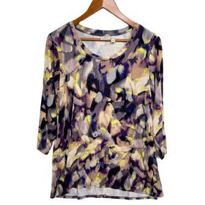 Women's Purple Abstract 3/4 Sleeve Tunic Blouse Top Size Large